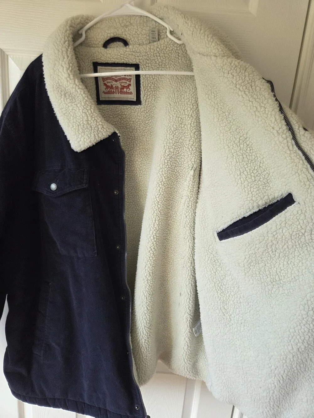 Levi's Men's Corduroy Fleece Jacket 5XL Navy Full Zip Logo Big and Tall